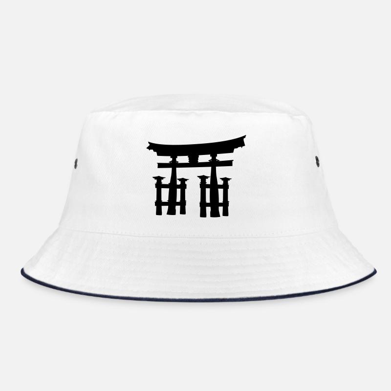 Japanisches Torii oder Tor transparentes Schattenbild Bucket Hat