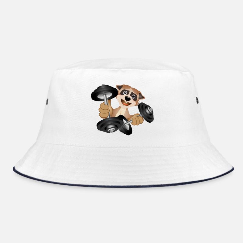 Bodybuilder Erdmännchen mit Hanteln beim Training Bucket Hat