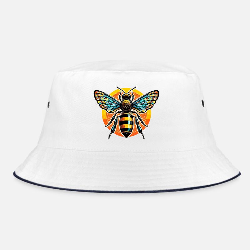 Biene - Bucket Hat - Weiß/Navy