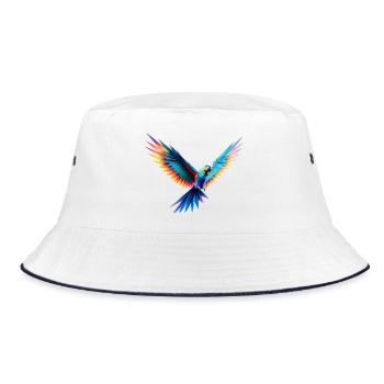 3D geometrischer mehrfarbiger Origami-Papagei - Bucket Hat - Weiß/Navy - Vorne