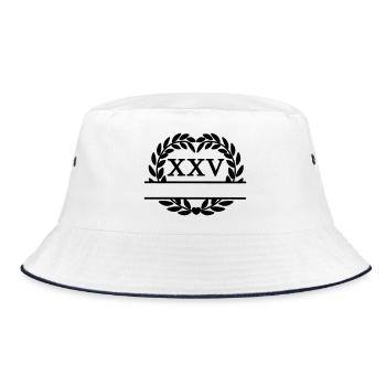 Fünfundzwanzig Jahre, lateinische Ziffern Lorbeerkranz - Bucket Hat - Weiß/Navy - Vorne
