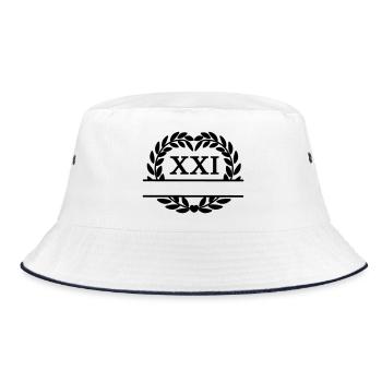 Einundzwanzig Jahre, Lorbeerkranz in lateinischen Ziffern - Bucket Hat - Weiß/Navy - Vorne