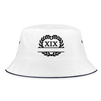 Nineteen years, in Latin numerals laurel wreath - Bucket Hat - white/navy - Front