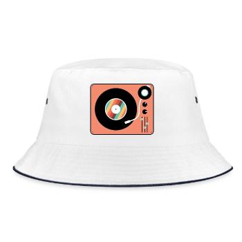 Retro Turntable Vintage Vinyl Record Player - Bucket Hat - white/navy - Front