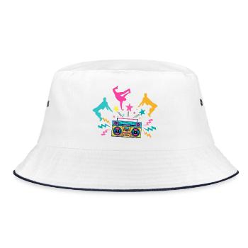 Ghettoblaster Neon tanzende Silhouetten - Bucket Hat - Weiß/Navy - Vorne