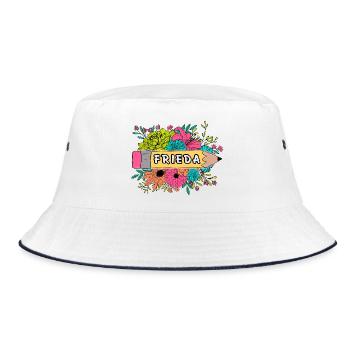 Blumen und Bleistift mit Name Frieda - Bucket Hat - Weiß/Navy - Vorne
