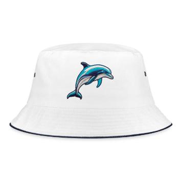Gestickter Delfin - Bucket Hat - Weiß/Navy - Vorne