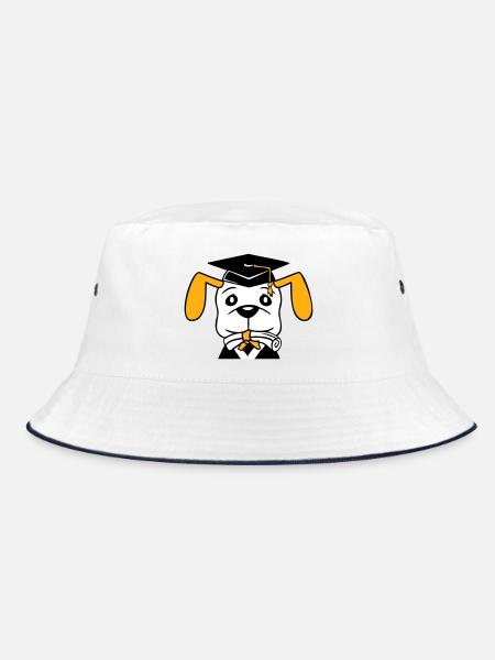 Hund Schulabschluss Zeugnis Gymnasium College Abi - Bucket Hat - Weiß/Navy - Vorne