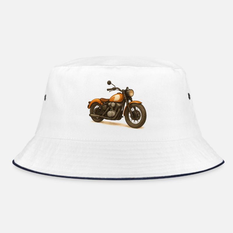 Vintage orange and cream motorcycle stylized - Bucket Hat - white/navy