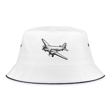 Klassisches DC-3 Flugzeugdesign mit Vintage-Flair. - Bucket Hat - Weiß/Navy - Vorne