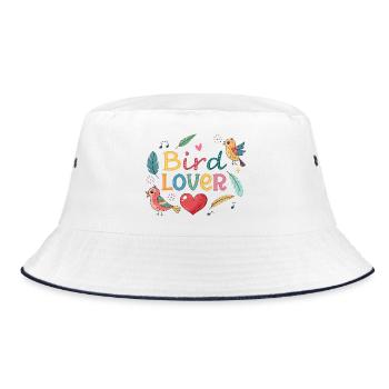 Buntes Passionsvogel-Design - Bucket Hat - Weiß/Navy - Vorne