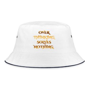 Überlegendes Zitat Gestaltung - Overthinking - Bucket Hat - Weiß/Navy - Vorne
