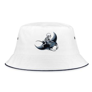 Skelett auf Mantarochen - Bucket Hat - Weiß/Navy - Vorne