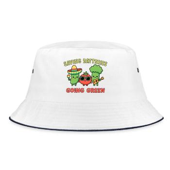 Lustiges und umweltfreundliches Statement auf pflanzlicher Basis - Bucket Hat - Weiß/Navy - Vorne