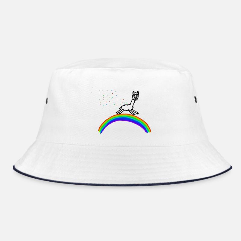 Regenbogen Alpaka Konfetti Muster - Bucket Hat - Weiß/Navy