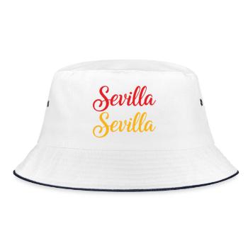 Sevilla Script Duo Rot Gelb Retro - Bucket Hat - Weiß/Navy - Vorne