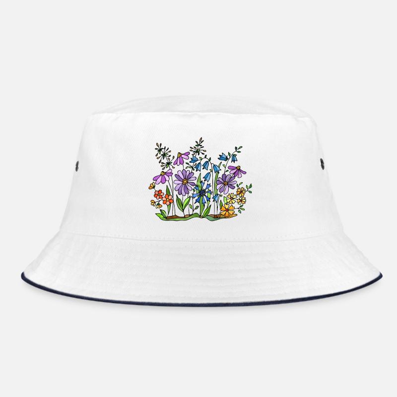 Blumen - Bucket Hat - Weiß/Navy