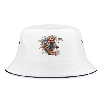 Blumen Galgoherz Nr2 - Bucket Hat - Weiß/Navy - Vorne
