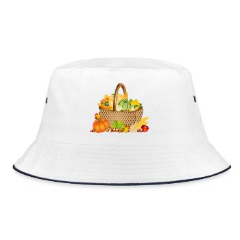 Autumnal basket with pumpkins and natural fruits - Bucket Hat - white/navy - Front