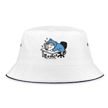 E = mc² - Sleeper Cat in Blue Pyjamas - Bucket Hat - white/navy - Front