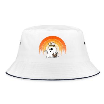 Boat Boating Captain Halloween Ghost Costume - Bucket Hat - white/navy - Front