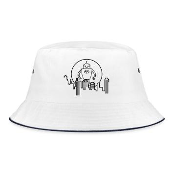 Stadt Silhouette Roboter: KI trifft Urbanes Design - Bucket Hat - Weiß/Navy - Vorne
