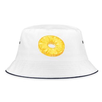 Ananasscheibe im tropischen Illustrationsstil - Bucket Hat - Weiß/Navy - Vorne