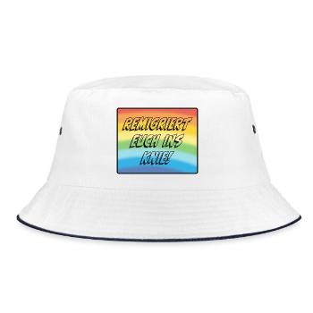 Remigriert Euch Ins Knie! - Bucket Hat - Weiß/Navy - Vorne