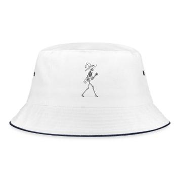 Skeletthexe mit Tasche – Magische Liniengrafik - Bucket Hat - Weiß/Navy - Vorne