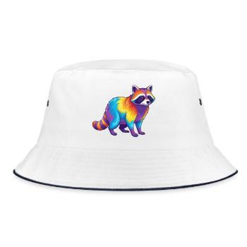Bunter Waschbär-Regenbogen-Pop-Art-Aquarell - Bucket Hat - Weiß/Navy - Vorne