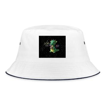 Kuscheldrache mit Schatzbeutel - Bucket Hat - Weiß/Navy - Vorne