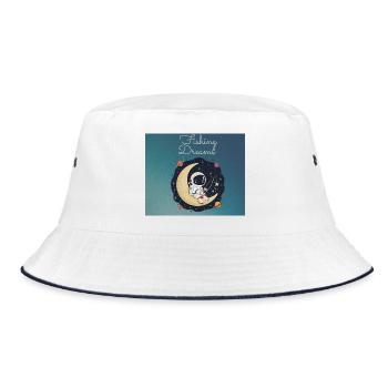 Astronaut sitting on the moon and fishing dreams - Bucket Hat - white/navy - Front