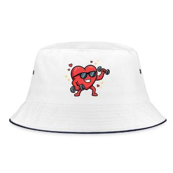 Fun workout in the gym: heart lift to V - Bucket Hat - white/navy - Front