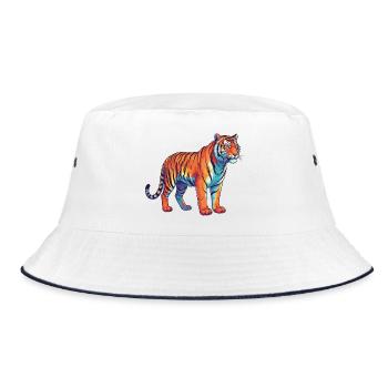 Buntes Tiger-Regenbogen-Pop-Art-Aquarell - Bucket Hat - Weiß/Navy - Vorne