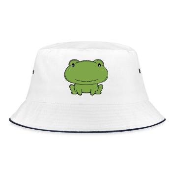 Glücklicher Grüner Frosch – Süße Kawaii-Cartoon-Kröte - Bucket Hat - Weiß/Navy - Vorne