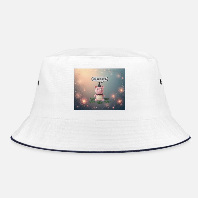 Cuddly Pig: Close. Not Today - Bucket Hat - white/navy