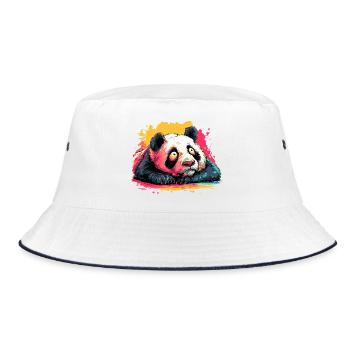 Panda Traumblick Farbspritzer - Bucket Hat - Weiß/Navy - Vorne