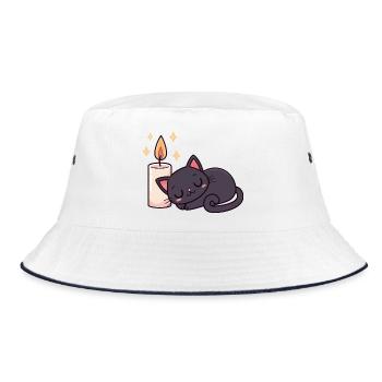 Chat noir endormi et bougie lumineuse - Bob - blanc/marine - Devant