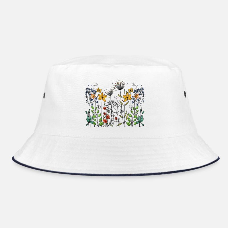 Blumen - Bucket Hat - Weiß/Navy