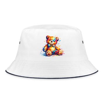 Colorful Geometric Bear - Bucket Hat - white/navy - Front