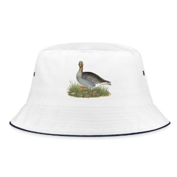 Vintage Greylag Goose Art, Wildlife Bird Illustration - Bucket Hat - white/navy - Front
