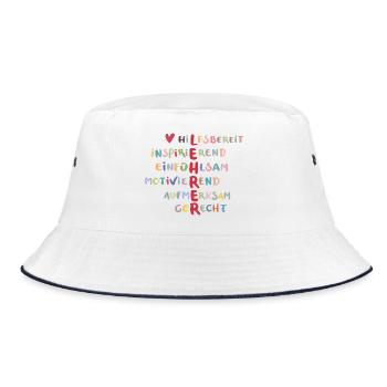 Farbenfrohe Werte Collage – Hilfsbereit - Bucket Hat - Weiß/Navy - Vorne
