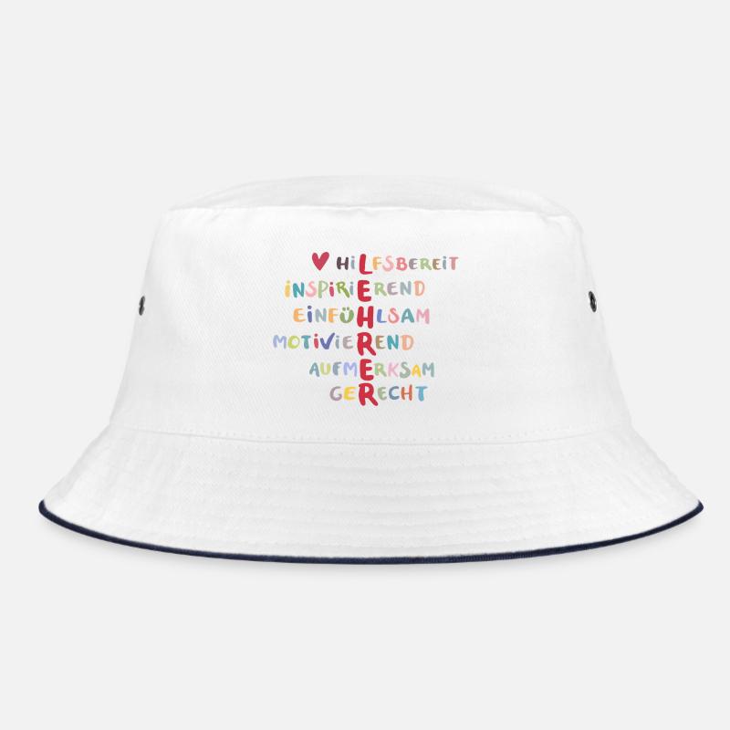 Farbenfrohe Werte Collage – Hilfsbereit - Bucket Hat - Weiß/Navy