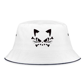 Cats Skull | Minimal Skull & Bones motif - Bucket Hat - white/navy - Front
