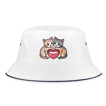 Cat Heart Togetherness - Bucket Hat - white/navy - Front