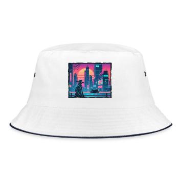 Retro Wave Tokyo Cyber - Bucket Hat - white/navy - Front