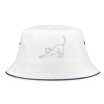 Minimalistische Silhouette Katze Katzenbuckel Stre - Bucket Hat - Weiß/Navy - Vorne