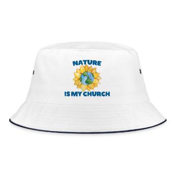 Earth Globe Sonnenblumen-Naturkirche - Bucket Hat - Weiß/Navy - Vorne