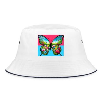 Schmetterling - Bucket Hat - Weiß/Navy - Vorne