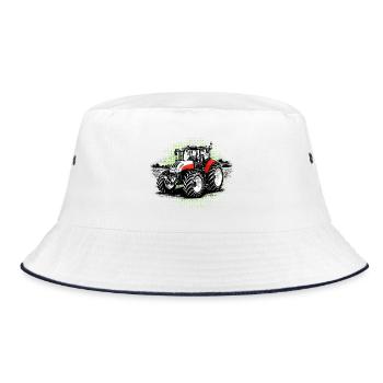 Roter Traktor – Halftone Motiv Steyr Bauernhof - Bucket Hat - Weiß/Navy - Vorne